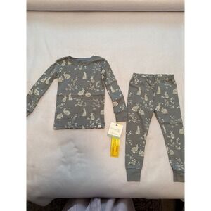 NWT Unisex Toddler 2 Piece Organic‎ Cotton Bunny Pajama Set Grey Size 2T …